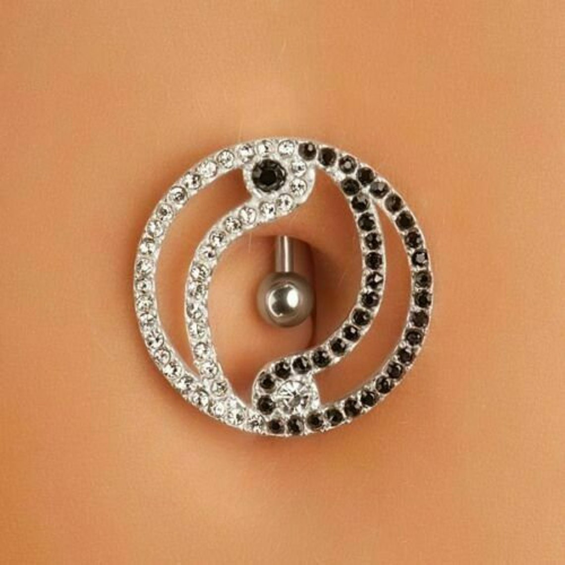 Navel Belly Button Ring 1 Ct Round Cut Black & White Diamond Etsy