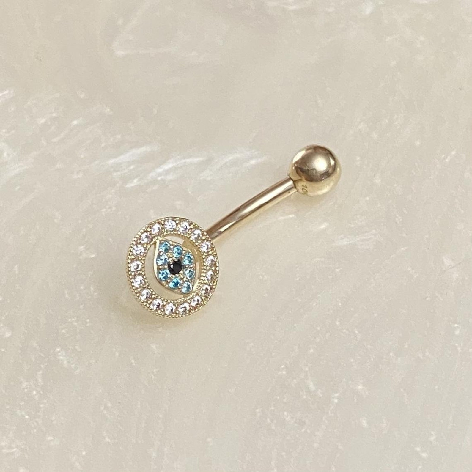 Evil Eye Belly Button Ring Navel Piercing Women Jewelry 14K Etsy