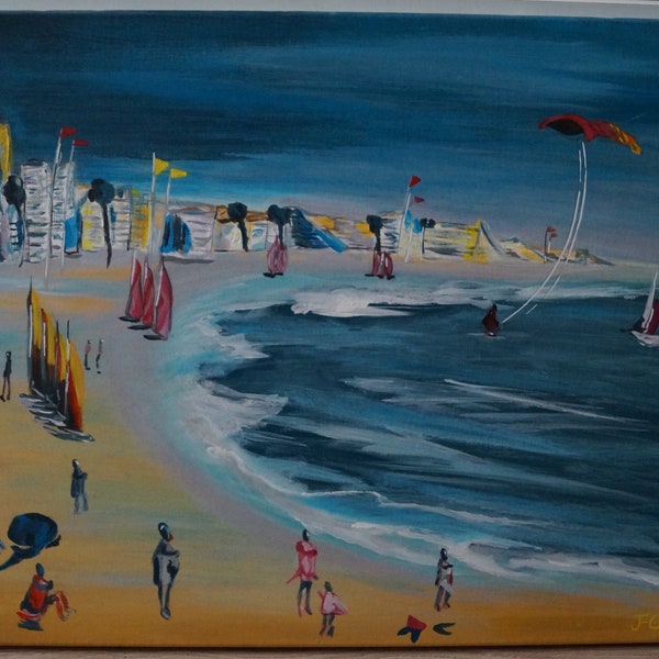 La Baule beach acrylic painting (tableau Peinture acrylique plage de La Baule)