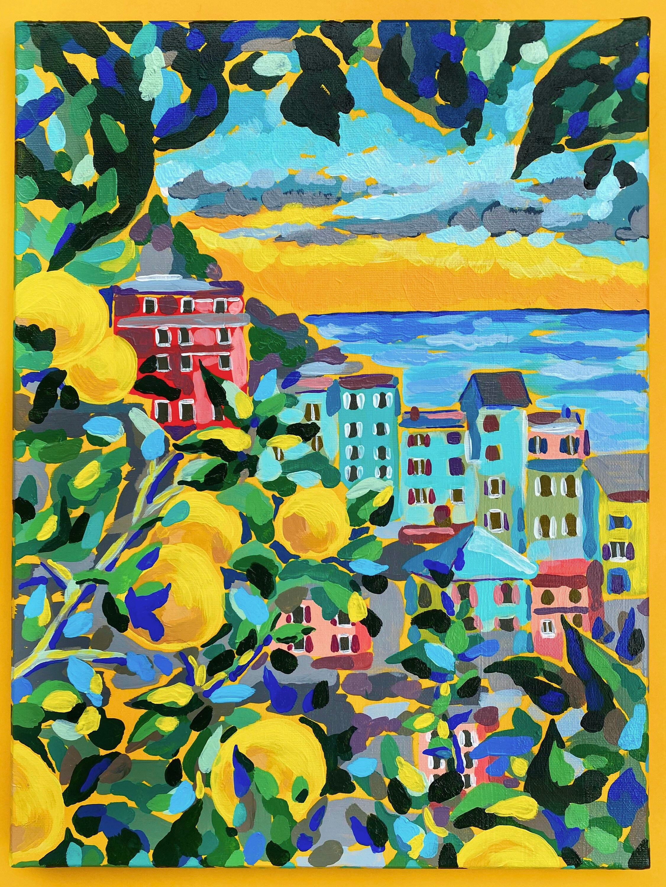 Paysage Ensoleillé | Citron 30x40cm Peinture sur Toile Acrylique