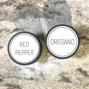 30 Herb and Spice Lid Labels • 30 Labels Included • White Waterproof Material • 1.5&quot; Round Herb and Spice Lid Labels