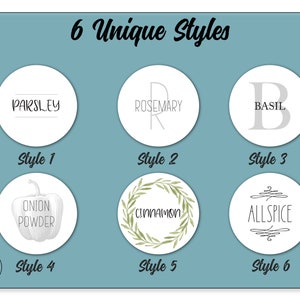 30 Modern Farmhouse Style Spice Lid Labels • 30 Labels Included• 6 Unique Styles • White Waterproof • 1.5&quot; Round Spice Lids