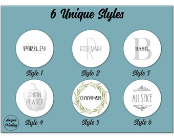 30 Modern Farmhouse Style Spice Lid Labels • 30 Labels Included• 6 Unique Styles • White Waterproof • 1.5" Round Spice Lids