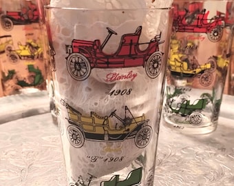 Hazel Atlas Vintage Drinking Glasses of Antique Cars - Set of 8