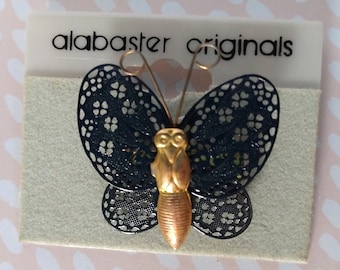 Vintage Jewelry Pins - Wooden Fawn, Golden Cupid, Alabaster Butterfly