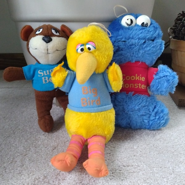 Muppets Sesame Street Big Bird & Cookie Monster Soft Toys Plushies - Post Cereal Sugar Bear Mascot