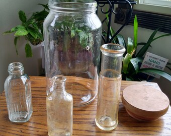 Vintage Glass Jar Set – Apothecary, Hires Root Beer, Canister with Lid