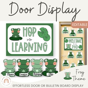 Printable Frog Door Sign for Classroom, Editable Welcome Posters & Name Tags, Name Labels, Back to School Bulletin Board Nature Decor