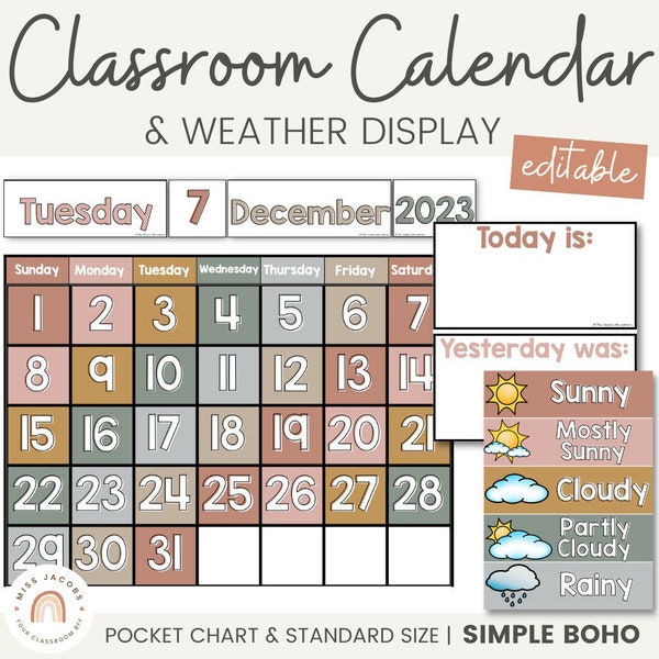 Klassenzimmer-Kalender und Wetteranzeige | EINFACHES BOHO