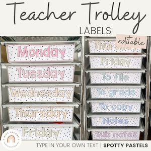 Teacher Trolley Labels | 10 Drawer Cart Labels | SPOTTY PASTELS | Editable