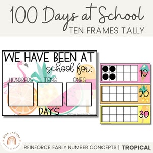 TROPICAL 100 Days of School Tally | 200 Days Countdown | Tropical Classroom Decor