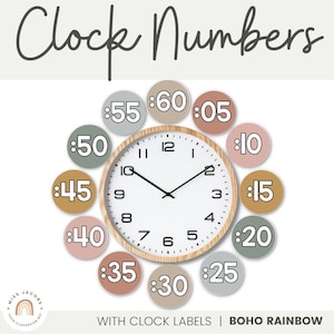 BOHO RAINBOW Clock Numbers | Neutral Rainbow Classroom Decor