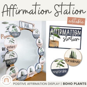 Etiquetas para estaciones de afirmación / PLANTAS BOHO / Afirmaciones positivas para el espejo / Editables