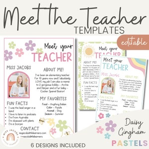 Meet the Teacher Templates | Daisy Gingham Pastels Classroom Decor | Editable