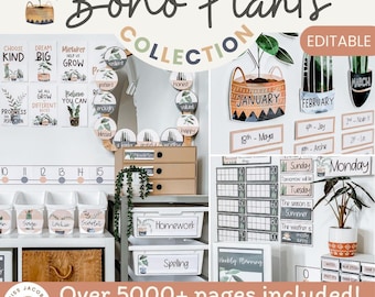 Boho Plants Classroom Decor Bundle | Rustic Modern Boho Decor | Editable