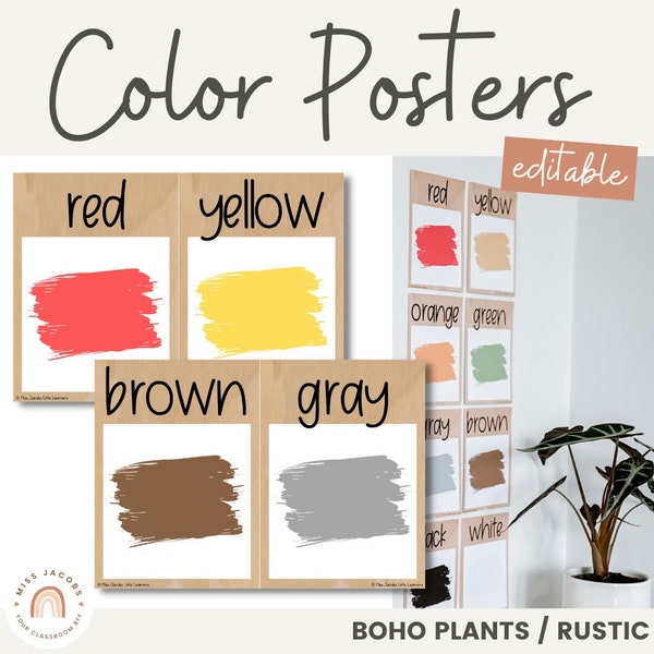 Modern Boho Color Posters | Rustic Neutral Classroom Decor | Editable