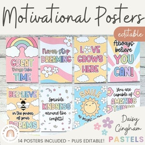 Motivational Classroom Posters | Growth Mindset  Bulletin Board | Daisy Gingham Pastels | Editable