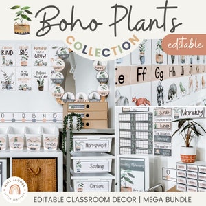 Boho Plants Classroom Decor Bundle | Rustic Modern Boho Decor | Editable