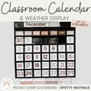 Classroom Calendar and Weather Display | SPOTTY NEUTRALS Classroom Decor | Editable