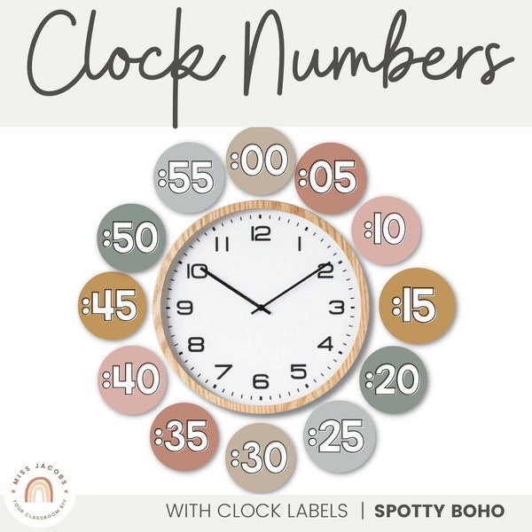 Étiquettes de numéro d'horloge | Décor de salle de classe SPOTTY BOHO