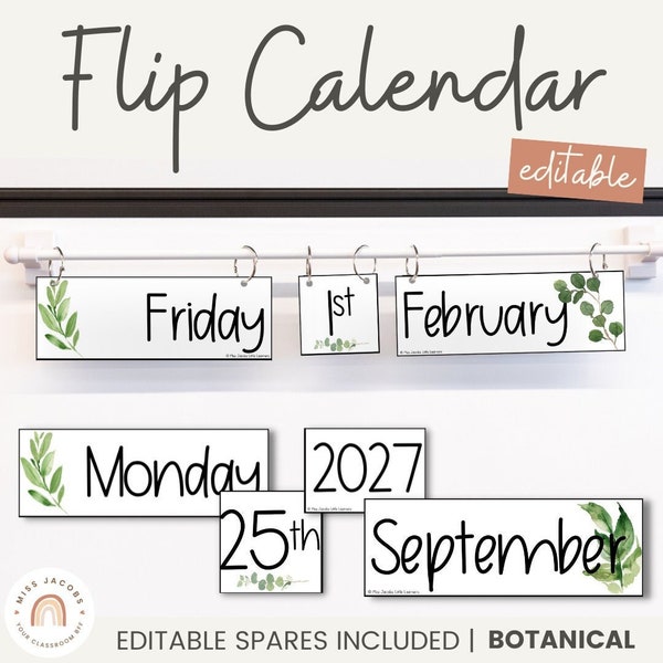 Flip Calendar | Botanical Modern Farmhouse Themed Classroom Decor | Editable