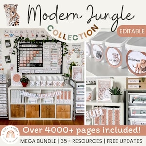 MODERN JUNGLE Classroom Decor Bundle - EDITABLE! Boho Jungle Vibes Decor