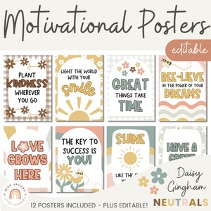 Motivational Classroom Posters  | Growth Mindset  Bulletin Board | Daisy Gingham | Editable