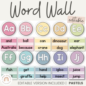Alphabet Word Wall | PASTELS | Editable