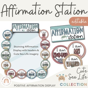 Affirmation Station, Cute Sea Life Theme, Positive Affirmation Cards Printable, Affirmation Mirror Display Editable Classroom Decor
