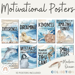 Motivierende Klassenzimmer Poster | Wachstum Mindset Bulletin Board | Modernes Ozeandekor | Veränderbar