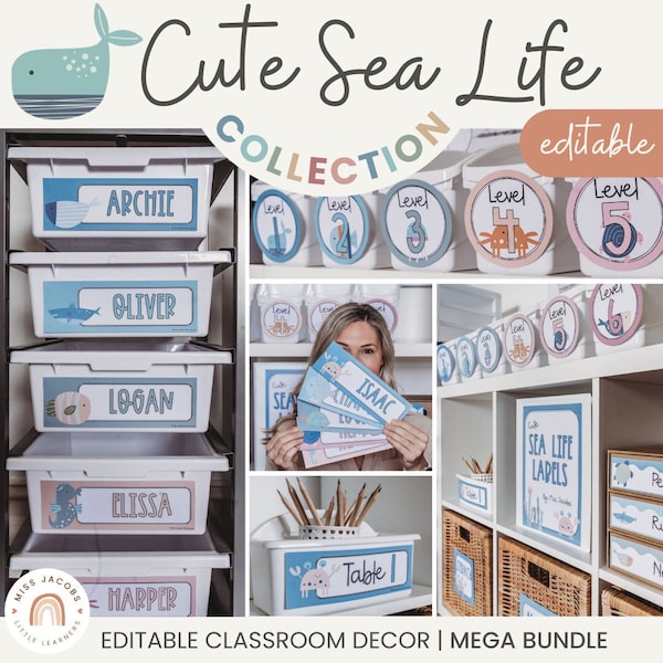 Cute Sea Life Classroom Decor Bundle | Under the Sea Theme | Editable