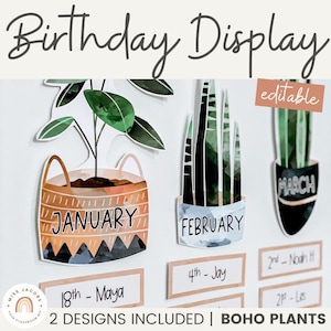 Exhibición de cumpleaños de plantas boho modernas / Decoración rústica del aula boho / Editable