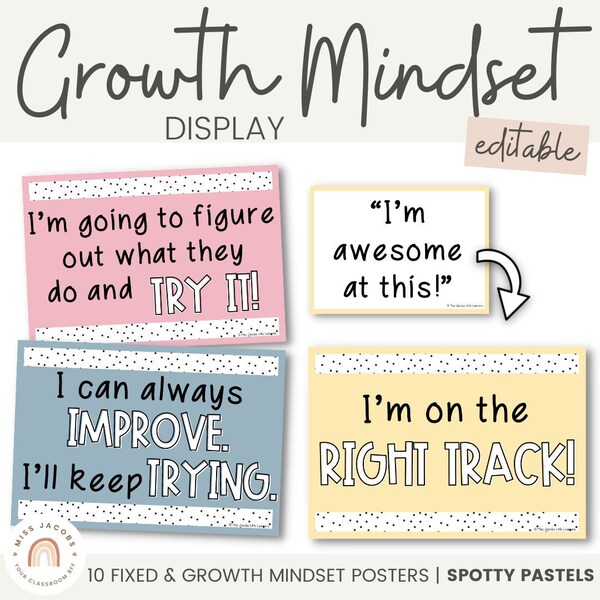 SPOTTY PASTELS Growth Mindset Posters | Muted Rainbow Classroom Decor | Teacher Supplies | Elementary Classroom Decor | Instant Download