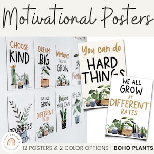 Moderne Boho Pflanzen Motivations-Wachstum Mindset Klassenzimmer Poster | Positive Affirmation Poster