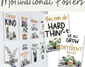 Modern Boho Plants Motivational Growth Mindset Classroom Posters | Positive Affirmation Posters