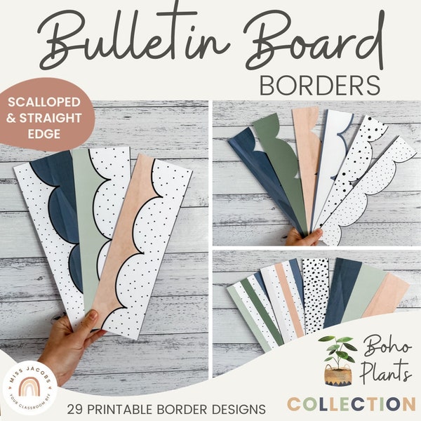 Bulletin Board Borders | Boho Plants Calm Classroom Decor | Printable Scalloped & Straight Edge Borders