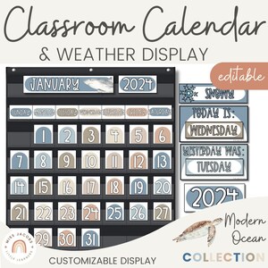 Calendario para el aula y gráfico meteorológico de bolsillo / Decoración moderna para el aula con océanos