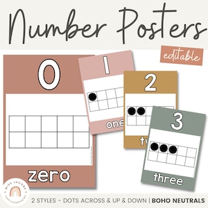 BOHO RAINBOW Number Posters | Ten Frames | Neutral Rainbow Math Classroom Decor