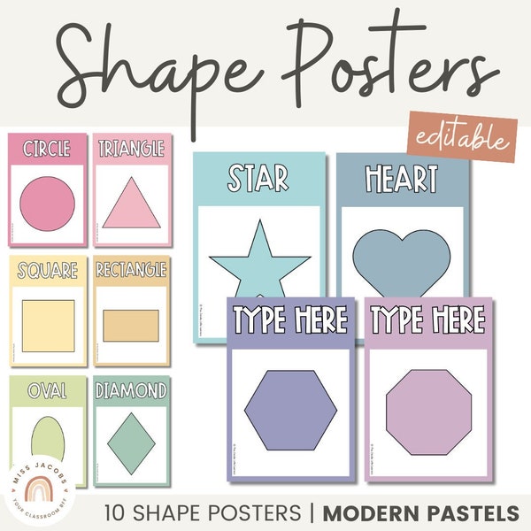 Shape Posters | Modern Simple Pastels | Calm Classroom Decor | Editable