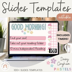 Morning Meeting Slides | Google Slides with Timers | Daisy Gingham Pastels Classroom Decor | Editable