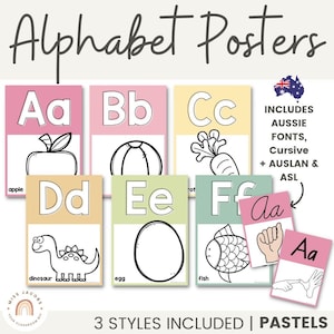 Affiches de l'alphabet | PASTEL | Décor arc-en-ciel tamisé | MODIFIABLE