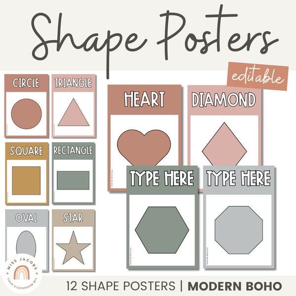 Shape Posters | Modern Simple Boho Classroom Decor | Editable