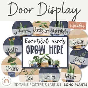 Modern Boho Plants Door Display | Editable Rustic Classroom Decor