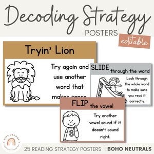 NEUTRAL Decoding Reading Strategy Posters | Boho Color Palette | Neutral Classroom Decor