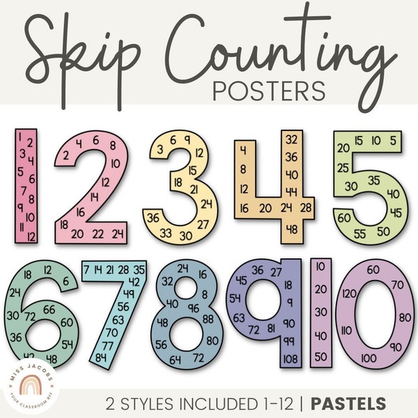 Skip Counting | Multiples Large Number Display | Muted Rainbow | PASTELS