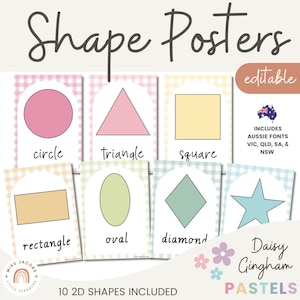 Shape Posters | Daisy Gingham Pastels Classroom Decor | Editable