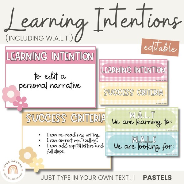 Learning Intentions & Success Criteria Posters | WALT and WALF | Daisy Gingham Pastels