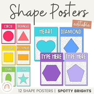 Shape Posters | Spotty Rainbow Brights Classroom Decor | Editable