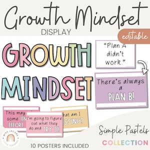 Modern Growth Mindset Display | Simple Pastels Classroom Decor | Editable
