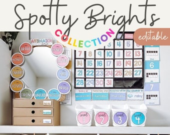 SPOTTY BRIGHTS Classroom Decor Bundle | Editable | Teacher Supplies | Groovy Bright Elementary Classroom Decorations | Bright Rainbow Theme